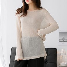 오오엘 여성용 루즈핏 시스루 보트넥 롱 클레어 라운드 니트