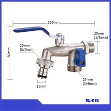 야외 정원 레버 탭 긴 손잡이 2 방향 1 볼 밸브 IBC 탱크용 커넥터로 차단 1/2 인치 x 16mm 3/4, ML-01B, 1개