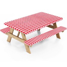 Nimalpal 벤치 커버와 가방이 있는 피크닉 테이블 커버 신축성 가장자리가 캠핑 필수품 커버 (블루), Light Red-vn