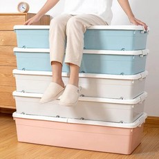 床底收納箱 帶輪家用抽屜式衣服儲物矮整理扁平宿舍神器床下收納盒, 1個, 北歐藍-小號高款【77*38.5*27c,一個裝