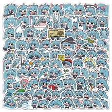 100PCS 귀여운 만화 하츠네 미쿠 스티커 방수 비닐 노트북 기타 스케이트 보드 수하물 낙서 아이 파티 선물, 1개