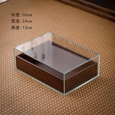 竹製浮雕強化玻璃茶具收納盒, 玻璃楠竹收納盒-光面檀木色, 1個