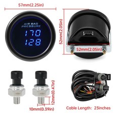 파란색 LED 52mm 자동차 에어백 압력 게이지 12V 24V 용 1/8NPT 센서가있는 듀얼 디지털 디스플레이 에어