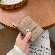 印花女士短款錢包 多卡位迷你便攜卡包, 卡其, 1個