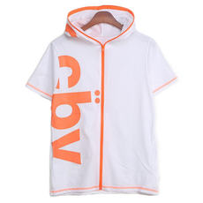 Lucci夏季男女通用短袖連帽拉鍊 MZ_螢光05短袖連帽沙灘服