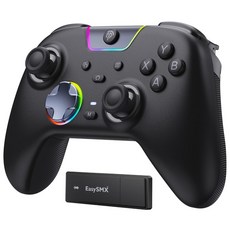 EasySMX X05Pro 무선 PC 컨트롤러 - 조용한 누름 버튼 2단계 임펄스 트리거 프로그래밍 가능한 2개 홀 조이스틱 1000mAh 배터리 PC스위치안드로이드iOS용, black