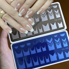 네일 템플릿 12x6cm 프렌치 라인 아트 스탬프 304A 스테인레스 스틸 기하학 스텐실 DIY 3D 꽃/파도/나비, 옵션01) 1, 1개