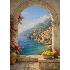 레트로 빌라 석류나무 정원 지중해 해안 전망 포스터 벽 예술 그림 캔버스 홈 장식, 8. 10