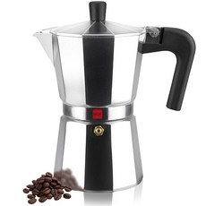 Magefesa Kenia Noir 스토브탑 에스프레소 모카 포트 6컵/283.5g10온스 쿠바 커피용 이탈리아 커피 메이커 매우 두꺼운 알루미늄 내열성 손잡이 안전하, 실버