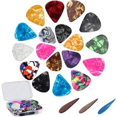 정리함이 있는 21팩 기타 픽 3가지 두께의 다채로운 셀룰로이드 어쿠스틱 일렉트릭 베이스 우쿨렐레용 프렉트럼, 21 Mixedcolor, 1개