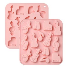 UR URLIFEHALL 레드 2피스 롤리팝 몰드 실리콘 하트 아이스 캔디 DIY 식품 등급 케이크 쿠키 초콜릿 장식용 나무 스틱 포함, 2개-160x150x20mm-악기 테마 몰드