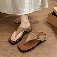 여성 발편한 스웨이드 쪼리 슬리퍼 샌들 푹신한 통굽 플랫 슈즈 여름 바캉스룩 비치화