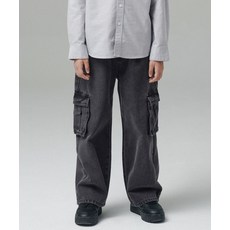 무신사 스탠다드 MUSINSA STANDARD KIDS 와이드 카고 밴딩 데님 팬츠 [워시드 블랙] MKDNP9Z03-WC 379701