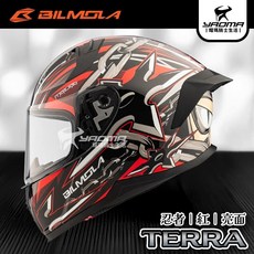 BILMOLA TERRA 忍者 紅 亮面 全罩式安全帽 雙D扣 預留藍牙耳機槽 眼鏡溝 平價通勤 耀瑪騎士