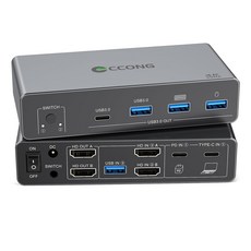 USB C HDMI KVM 스위치 2 컴퓨터 2대 PC노트북용 4K@60Hz 듀얼 마우스 키보드 공유 및 화면 3.0 장치 4대 노트북 00W 충전, 4K 2 Monitors, Grey