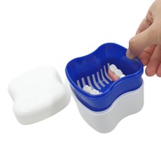 비브랜드 화이트 틀니 세척통 케이스 거름망 의치 보관함, 1개, 1개입