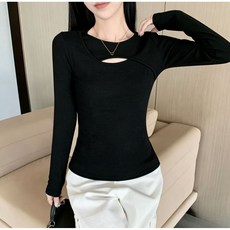 COSYEVNO 여성 긴팔 티셔츠 컷아웃 슬림핏 베이직 봄 가을 CXJnd-10