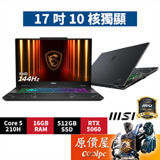 MSI 微星 Cyborg 17 B2RWFKG 筆電，17.3吋 FHD 144Hz，Core i5-12450H 處理器，16GB RAM，512GB SSD，RTX 5060 顯示卡, 黑色, Cyborg 17 B2RWFKG【263TW】, 512GB, 16GB, Windows 11 家用版