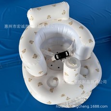 現貨PVC嬰兒餐椅充氣沙發寶寶加厚多功能戶外野餐學座椅帶安全帶, 熊頭安全帶學座椅