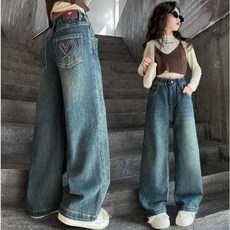 아이짱 아동용 여아 남아 와이드 밴딩 청바지 통바지