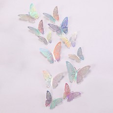 BenF Home 입체 나비 스티커 3D 장식 모형 데코 칼라 벽 장식 인테리어 다꾸 반짝반짝 패턴 빈티지 파티 쇼, 프리즘