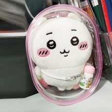 PVC透明防水防塵棉花娃娃外出包, 1個, 粉色加固邊 配套金屬鎖扣 送裝飾球,小號 加厚 10.5*8*5cm 高透遛