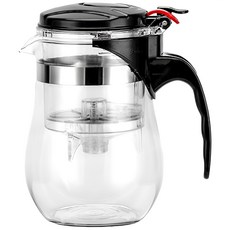 泡茶杯 耐熱玻璃飄逸杯 一鍵濾茶 沖茶器 茶水分離杯 玻璃茶壺 花茶壺, 透明黑, 1個, 750ml
