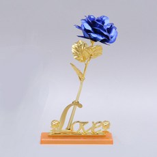 발렌타인 데이 크리 에이 티브 선물 24K 호일 도금 로즈 골드 로즈는 영원히 지속됩니다 사랑 웨딩 장식 연인 조명 장미 크리 에이 티브 선물, [14] Blue with base