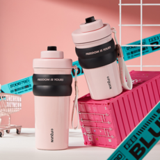 LONGGU 텀블러 스텐 316내병 휴대형 텀블러, 원색-핑크, 500ml, 4개