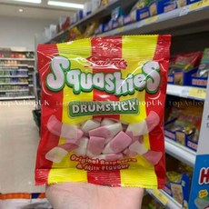 (2봉 세트) 스위즐스 스쿼시즈 드럼스틱 젤리 마시멜로 사워 캔디 영국수입 인기젤리 ( 해외직구배송), 라즈베리 밀크 맛 140g 2봉지