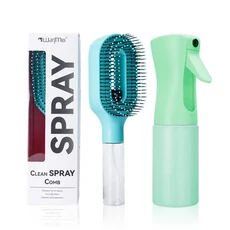 2-in-1 스프레이 헤어 브러쉬 세트 연속 분무 병 젖은 모발과 마른 스타일링을 위한 엉킴 방지 정전기 두피, 04 Green