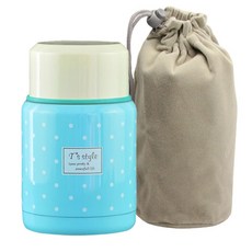 땡땡이 보온 죽통 파우치포함 스텐 국통 이유식 보온통 밥통, 350ml, 블루, 1개