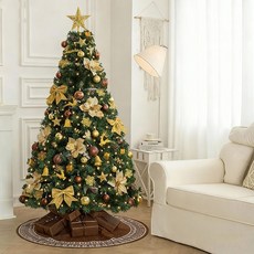 2025新款聖誕樹 臺灣現貨3日內快速送達 附贈樹裙、暖燈、聖誕帽 聖誕節店鋪櫥窗擺件家用裝飾, 1個, B款-1.5米金咖色套餐樹 含裝飾+樹裙, B款-1.5米金咖色套餐樹 含裝飾+樹裙