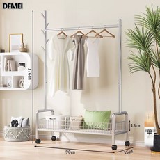 DFMEI 衣架落地立式臥室可移動特厚加粗晾衣架家用晾衣架陽臺掛衣服架子, 單層-亮面銀90:無規格