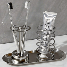 304 욕실 스텐 스프링 칫솔꽂이 칫솔 거치대 세트 BXGYSZJ01, 1세트, 칫솔걸이+치약걸이+타원형트레이