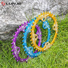 LUNJE山地車配件32T-38T一體單速牙盤單盤中空曲柄104BCD正負齒, 黑色,正負齒圓盤40T