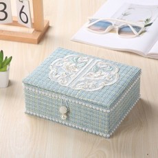 針線盒收納盒 家用針線盒刺繡手工diy縫紉工具套裝針線收納盒國潮嫁妝結婚禮品, 1個, 復古繡花【淺藍色】空盒子, 復古繡花【淺藍色】空盒子