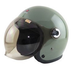 ninja鎖式泡泡鏡安全帽 騎士帽 復古帽 3/4罩安全帽 成人安全帽 魚缸鏡 泡泡鏡 安全帽, 草綠