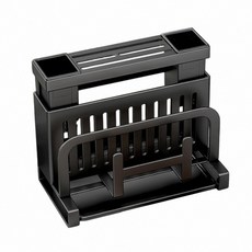 不銹鋼刀具架，廚房刀具收納架，多功能刀座，防滑刀具整理架，簡約時尚刀具架, 【單筷筒+砧板架+鍋蓋架】碳鋼黑, 1個