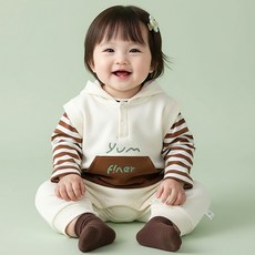 몽실이 포켓 후드 우주복 유아용 봄가을 2PCS 세트 스트라이프티 점프슈트 외출복