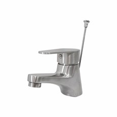 蝴蝶衛浴 304不鏽鋼 單孔面盆龍頭 大流量40芯 冷熱混合 臉盆水龍頭, 1個, (304質感單孔) 全配 拉桿配