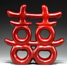 花梨木 紅花梨木 黑檀木 雙喜臨門 擺件 整木精雕, 如圖所示, 1個