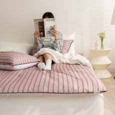 아토앤알로 뉴트럴 스트라이프 먼지없는 홑겹 토퍼커버 SS, 뉴트럴 홑겹토퍼커버-바닐라크림 SS