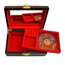 百麗的店 媽祖娘娘註生娘娘妙應仙妃等女神祝壽用品首飾盒 木質紅色內襯 多層收納 附鏡子, 詳見包裝