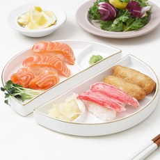 1+1 도자기 나눔접시 앞접시 회접시 반달, 1세트