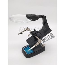 LED燈360度轉動放大鏡帶輔助夾 - 多功能修理台工具 (USB/電池供電), 1個, 黑