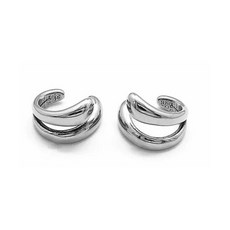 極簡雙環 耳扣 免穿耳洞 耳夾 一對 男女通用 情侶 對飾 無痛耳環 銀色 醫療鋼耳骨夾 質感流線 無耳洞 SE022