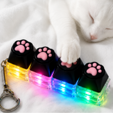 키캡월드 LED 고양이 키캡 키링 클리커 딸깍이 키보드 키홀더, 1개, 블랙