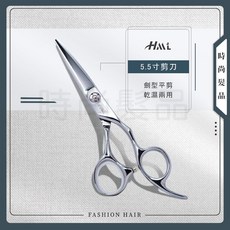 時尚髮品 專業美髮剪刀 亮面5.5寸劍型平剪 乾濕兩用 設計師剪刀 贈剪髮圍巾, 1個