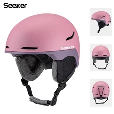 SEEKER 초경량 전문 스키 헬멧 조절 가능 미끄럼 방지 고글 클립 스케이트보드 스노모빌 보호, L 59-61CM, 01 Pink purple